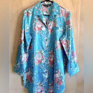 ALEXANDER DEL ROSSA Satin Nightshirt M Floral Long Sleeve Sleepwear